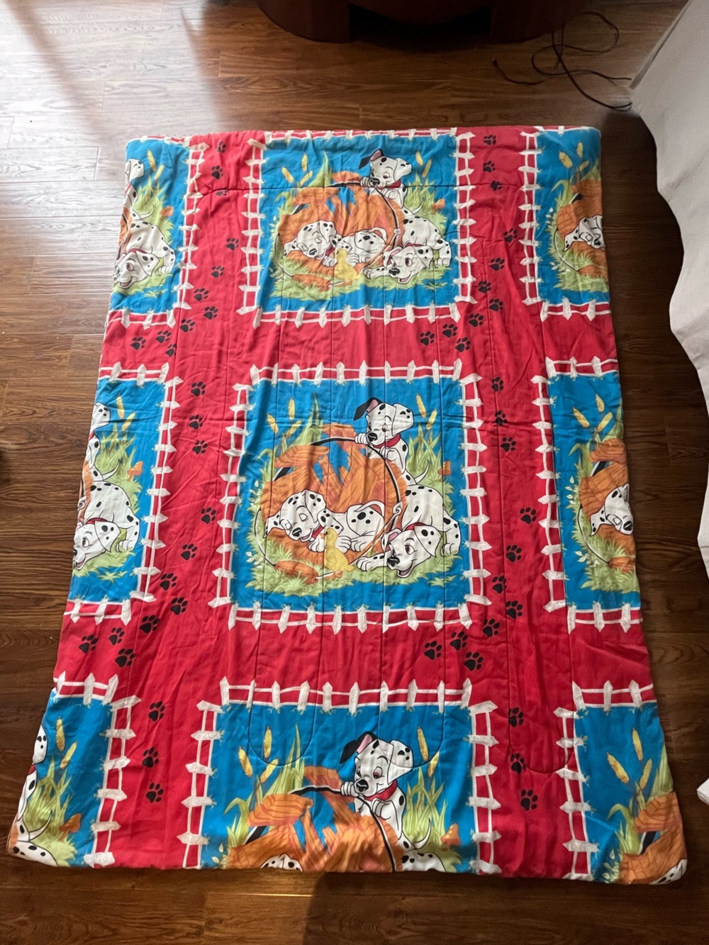 Vtg 90s Disney 101 Dalmations Double Bed Blanket Comforter Reversible Bedding